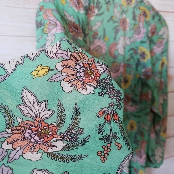 Free People Earthfolk Button Front V-neck Ruched Sleeve Maxi Floral Print Dress - Picture 9 of 15